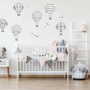 Textilné samolepky do detskej izby, Sivé teplovzdušné balóny, š. 90 x d. 100 cm