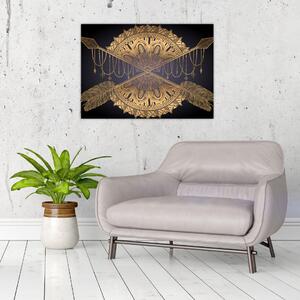 Obraz - Zlatá mandala s šípmi (70x50 cm)
