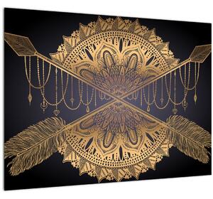 Obraz - Zlatá mandala s šípmi (70x50 cm)
