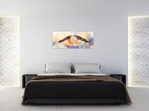Obraz - Lapač snov s pierkami (120x50 cm)