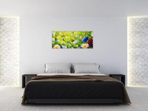 Obraz rozkvitnutej lúky, olejomaľba (120x50 cm)