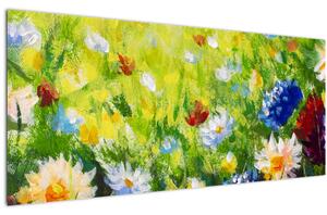 Obraz rozkvitnutej lúky, olejomaľba (120x50 cm)
