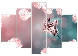 Obraz - Motýľ medzi kvetmi (150x105 cm)