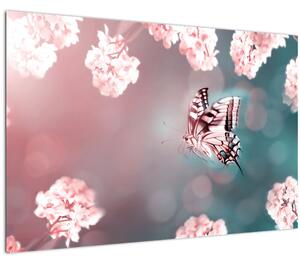 Obraz - Motýľ medzi kvetmi (90x60 cm)