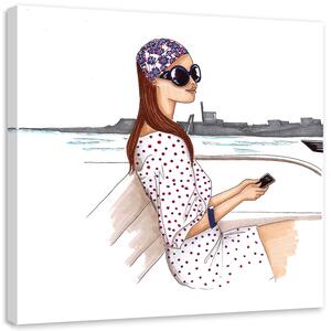 Obraz na plátne Žena na lodi - Gisele Oliveira Fraga Baretta Rozmery: 30 x 30 cm
