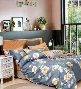 Kvetinové posteľné obliečky modrej farby 3 časti: 1ks 200x220 + 2ks 70 cmx80