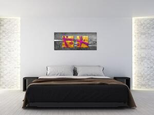 Obraz farebných štvorcov na čiernom pozadí (120x50 cm)