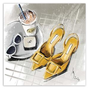 Obraz na plátne Chanel Žlté topánky Módna káva - Irina Sadykova Rozmery: 30 x 30 cm