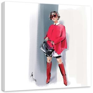 Obraz na plátne Červená žena Paríž Móda - Irina Sadykova Rozmery: 30 x 30 cm