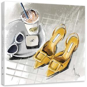 Obraz na plátne Chanel Žlté topánky Módna káva - Irina Sadykova Rozmery: 30 x 30 cm