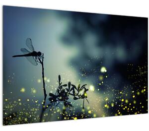 Obraz - Vážka za trblietavej noci (90x60 cm)