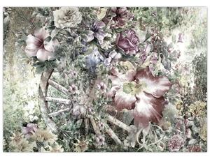 Obraz kvetov na drevenom bicykli (70x50 cm)