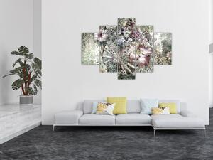 Obraz kvetov na drevenom bicykli (150x105 cm)