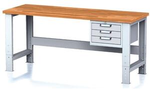 Nastaviteľný dielenský stôl MECHANIC I, závesný box na náradie, 3 zásuvky, 2000x700x700-1055 mm, modré dvere