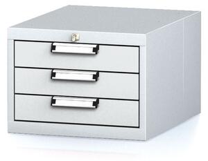 Závesný dielenský box na náradie k pracovným stolom MECHANIC, 3 zásuvky, 480 x 600 x 351 mm, sivé dvere