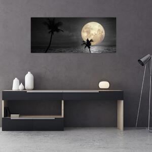 Obraz - Pláž za splnu v šedých tónoch (120x50 cm)