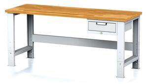 Nastaviteľný dielenský stôl MECHANIC I, závesný box na náradie, 1 zásuvka, 2000x700x700-1055 mm, antracitové dvere
