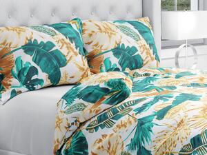 Biante Bavlnené posteľné obliečky Sandra SA-245 Zelené a zlaté tropické listy Predĺžené 140x220 a 70x90 cm