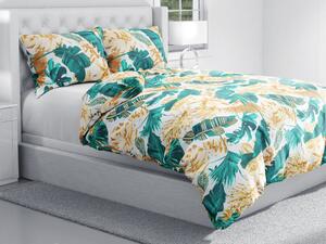 Biante Bavlnené posteľné obliečky Sandra SA-245 Zelené a zlaté tropické listy Predĺžené 140x220 a 70x90 cm