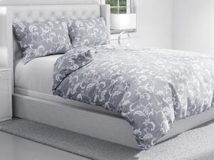 Biante Bavlnené posteľné obliečky Sandra SA-183 Biele kvetované ornamenty na sivom Predĺžené 140x220 a 70x90 cm