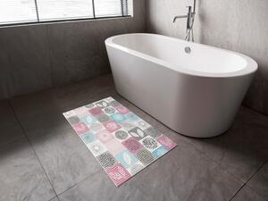 Kúpeľňová penová rohož / predložka PRO-027 Ružovo-modré dlaždice - metráž šírka 65 cm