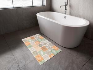 Kúpeľňová penová rohož / predložka PRO-038 Zeleno-oranžové dlaždice - metráž šírka 65 cm