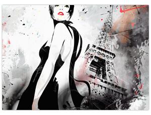 Obraz - Lady a Eiffelova veža (70x50 cm)