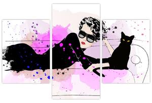Obraz - Žena s čiernou mačkou (90x60 cm)