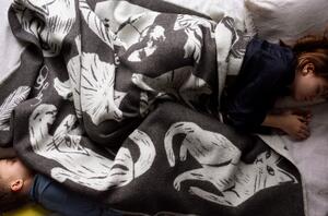 Vlnená deka Kissanpäivät 130x180, tmavo sivo-biela