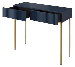 Moderný písací stôl Nicole - námornícka modrá / zlaté nožičky
