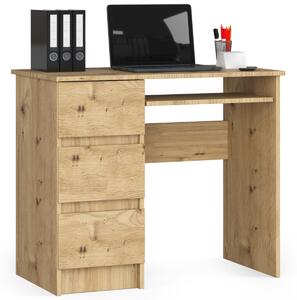 Ak furniture Trojzásuvkový počítačový stôl DYENS ľavý 90 cm hnedý dub