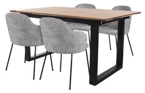 Snap - Sada: Rozkladací stôl Grand + 4 jedálenské stoličky Aura Black Boucle