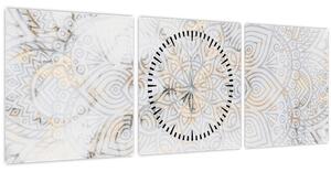 Obraz bielej mandaly (s hodinami) (90x30 cm)