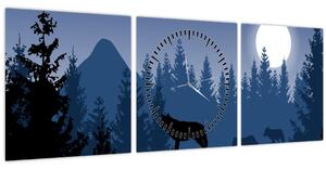 Obraz - Svorka vlkov za splnu (s hodinami) (90x30 cm)
