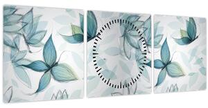 Obraz - Modré motýliky (s hodinami) (90x30 cm)
