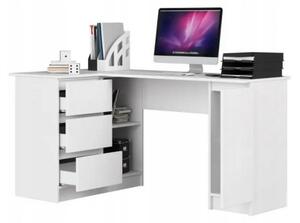 Písací stôl KORDA B20, 155x77x85/48,5, biela/biela lesk, pravá