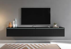 TV stolík MENDES D 140, 140x30x32, dub wotan/biela lesk + LED