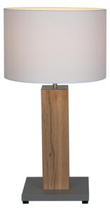 BRITOP Lighting Stolová lampa FLAME, 1xMax.40W, biele textilné tienidlo, dyhovaný dub, G