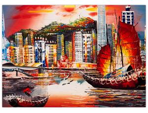 Obrázok - Victoria Harbor, Hong Kong, olejomaľba (70x50 cm)