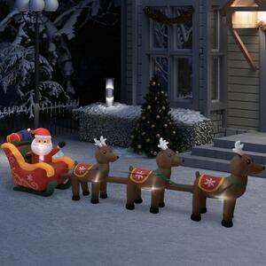 Nafukovacia vianočná dekorácia Santa so sobmi s LED 490 cm