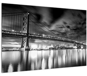 Obraz - Most Benjamina Franklina, Filadelfia, čiernobiely (90x60 cm)
