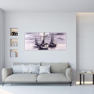 Obraz - Prístav, olejomaľba (120x50 cm)