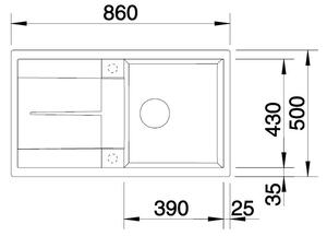 Blanco Metra 5 S, silgranitový drez 860x500x190 mm, 1-komorový, sivá skala, BLA-518872