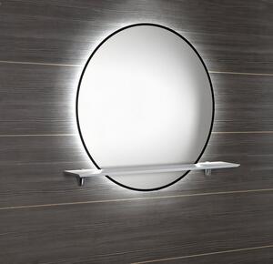 Sapho, SHARON LED podsvietené zrkadlo Ø 80cm s policou, čierna mat, E28904CI-01