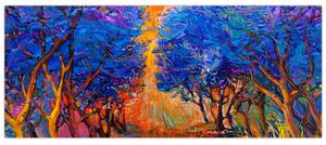 Obraz - jesenné koruny stromov, moderný impresionizmus (120x50 cm)