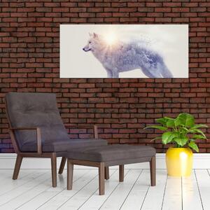 Obraz - Arktický vlk zrkadliaci divokú krajinu (120x50 cm)