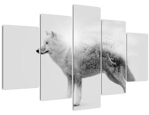 Obraz - Arktický vlk zrkadliaci divokú krajinu, čiernobiely (150x105 cm)