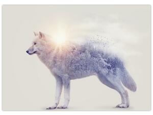 Obraz - Arktický vlk zrkadliaci divokú krajinu (70x50 cm)