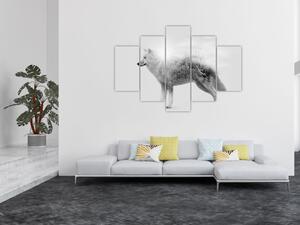 Obraz - Arktický vlk zrkadliaci divokú krajinu, čiernobiely (150x105 cm)