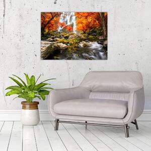 Obraz - Vodopády v oranžovom lese (70x50 cm)